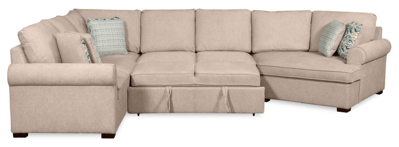Scott Living Haven 3-Piece Right-Facing Chenille Fabric Cuddler Sleeper Sectional - Taupe