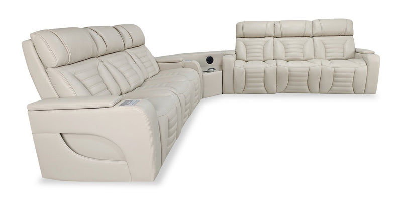 Zen 3-Piece Leather-Look Fabric Power Reclining Sectional with Massage and Two Drop-Down Consoles - Apricot
