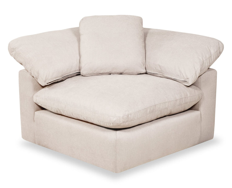 Eclipse Modular 4-Piece Linen-Look Fabric Sectional with Ottoman and Reversible Feather Down Cushions - Linen White