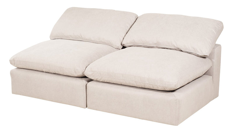 Eclipse Modular 6-Piece Linen-Look Fabric Sectional with Ottomans and Reversible Feather Down Cushions - Linen White