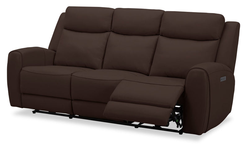 Reign 87\" Top-Grain Genuine Leather Power Reclining Sofa with USB Ports - Silverado Chocolate Brown
