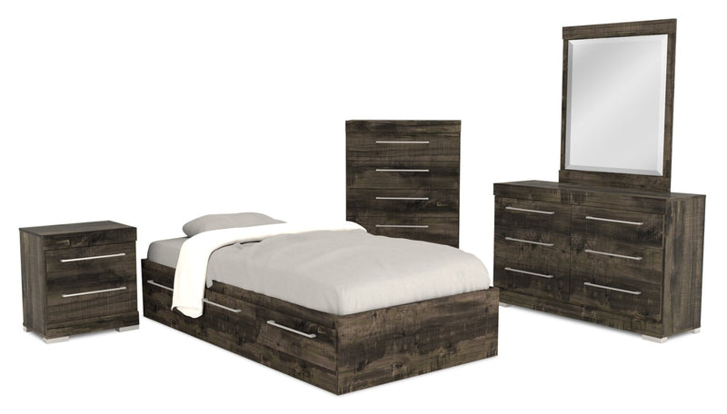 Riley Mates Bed with 3-Drawer Storage for Kids, Made in Canada, Grey - Twin Size