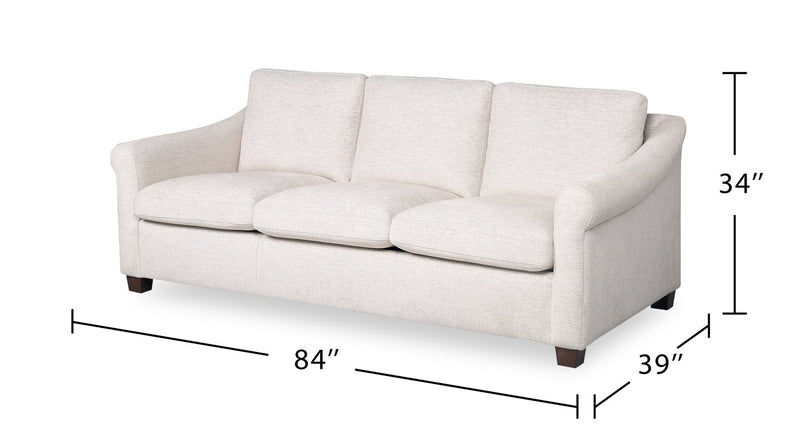 Mallie 84\" Chenille Fabric Sofa with Rolled Arms and Wood Legs - Shell White