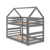Gemma Twin Over Twin House Bunk Bed with Roof, Built-in Ladder & Guardrails for Kids - Grey
