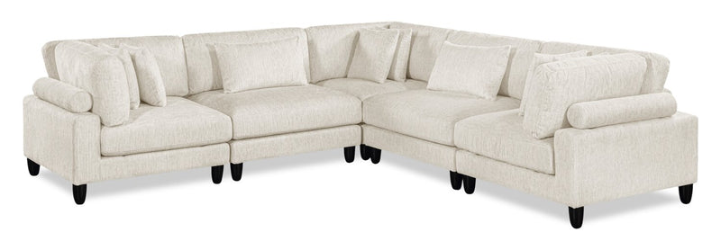 Lounge 5-Piece Chenille Modular Sectional – Beige 