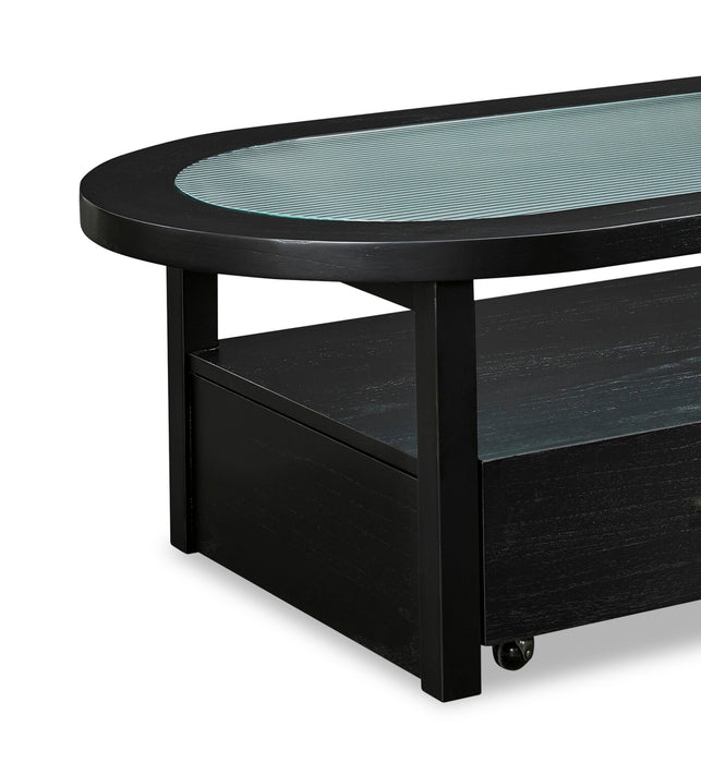 Julian 52” Contemporary Glass Coffee Table with Storage and Casters - Black