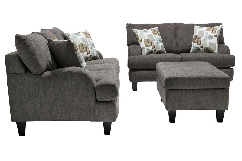 Made in Canada Nofia 58\" Chenille Fabric Loveseat with Two Accent Pillows and Wood Legs - Charcoal Grey