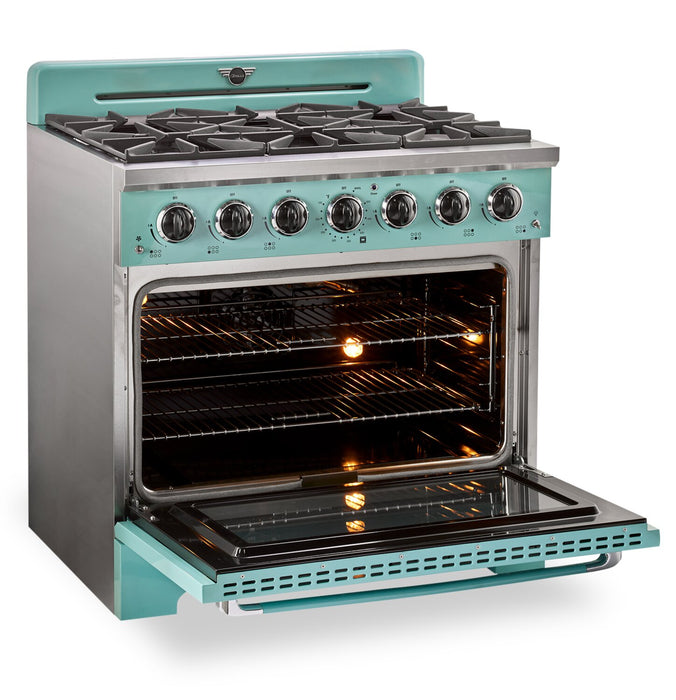 Classic Retro by Unique 36\" 5.2 Cu. Ft. 6-Burner Gas Range with Convection - Ocean Mist Turquoise - UGP-36CR T