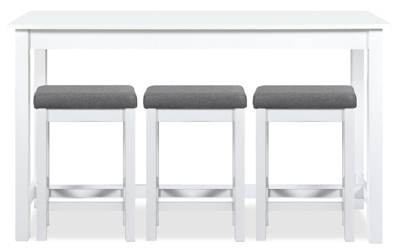 Noah 60” Modern Dinette with 3 Counter-Height Stools and USB Ports - White