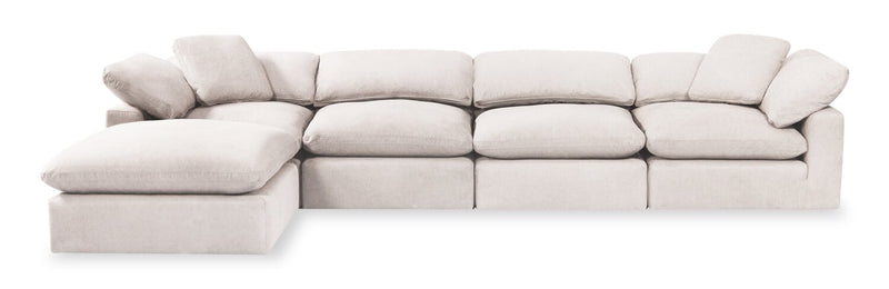 Eclipse Modular 5-Piece Linen-Look Fabric Sectional with Ottoman and Reversible Feather Down Cushions - Linen White