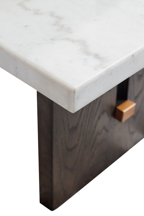 Warwick 52” Solid Wood and Marble Coffee Table – White and Brown Oak