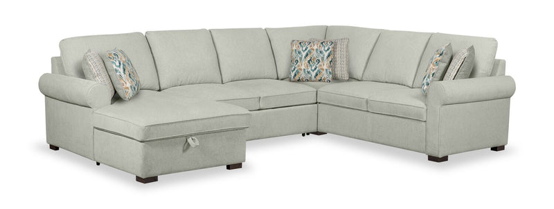 Scott Living Haven 4-Piece Left-Facing Chenille Fabric Sleeper Sectional with Storage Chaise - Seafoam Blue