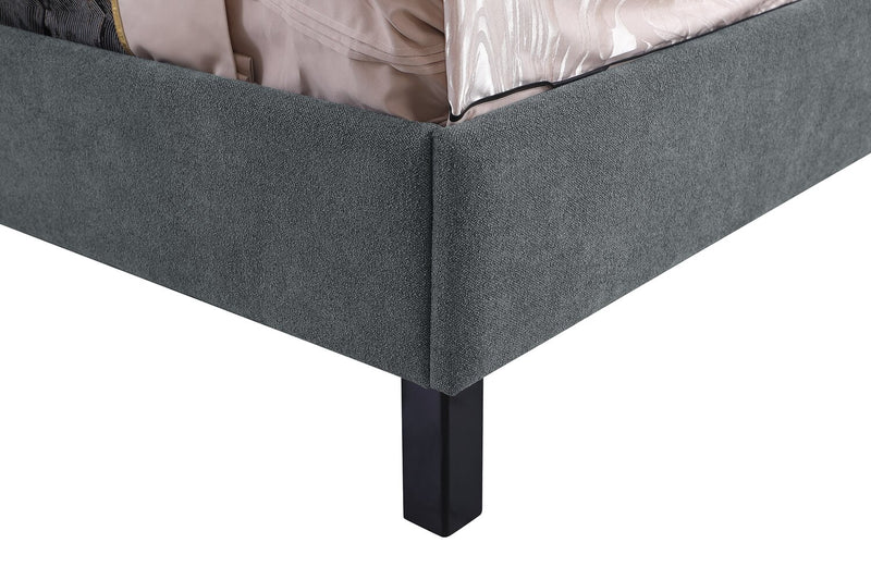 Amos Upholstered Platform Bed in Charcoal Fabric with Channelled Headboard - King Size