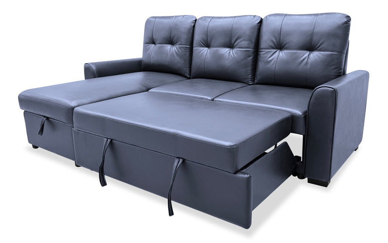 Carter 2-Piece Left-Facing Leather-Look Fabric Sleeper Sectional with Storage Chaise - Black