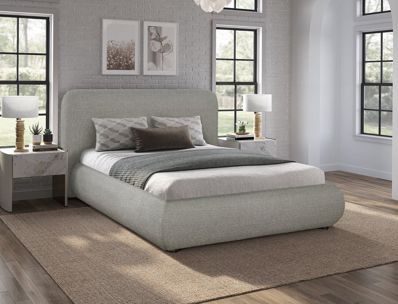 Luka Upholstered Platform Bed in Grey Polyester Fabric, Modern - Full Size