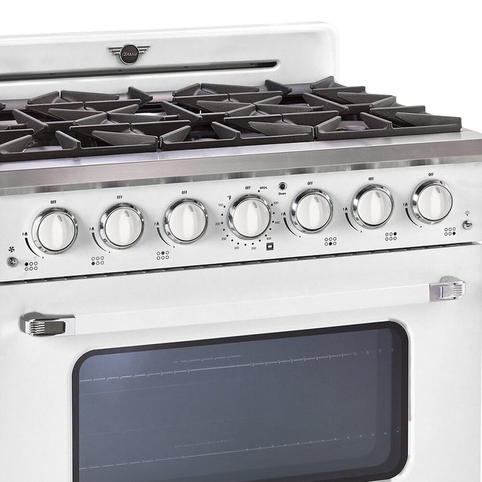 Classic Retro by Unique 36\" 5.2 Cu. Ft. 6-Burner Gas Range with Convection - Marshmallow White - UGP-36CR W