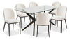 Ace 7pc Dining Set with Table & 6 Chairs, Glass Top, 63\"W - Brown & Ivory