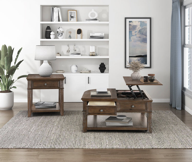 Weston 38” Traditional Lift Top Coffee Table with Storage and Casters - Brown Elm