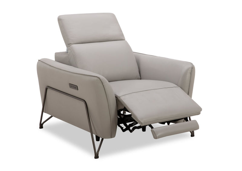 Riviera Top-Grain Genuine Leather Power Reclining Chair - Light Grey