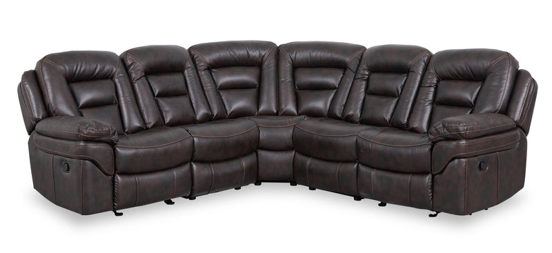 Leo 5-Piece Leather-Look Fabric Reclining Sectional with Armless Reclining Chair - Walnut Brown