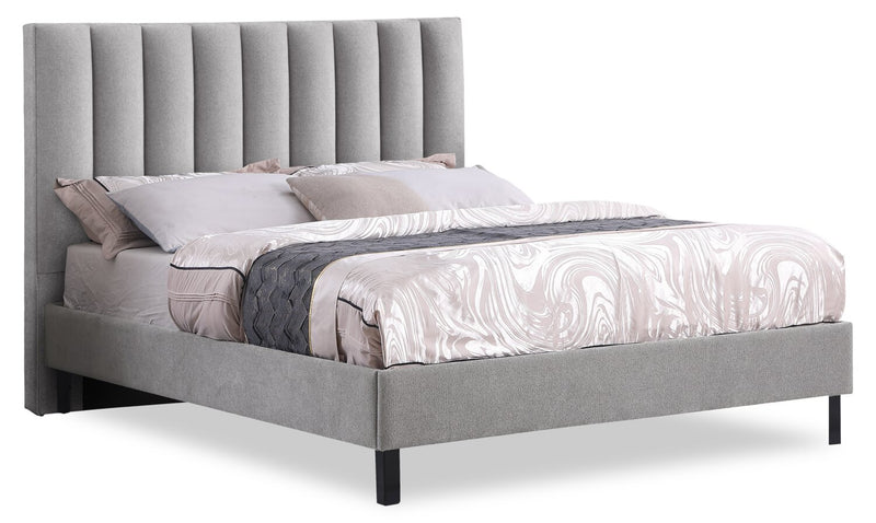 Amos Upholstered Platform Bed Base in Grey Fabric - Full Size