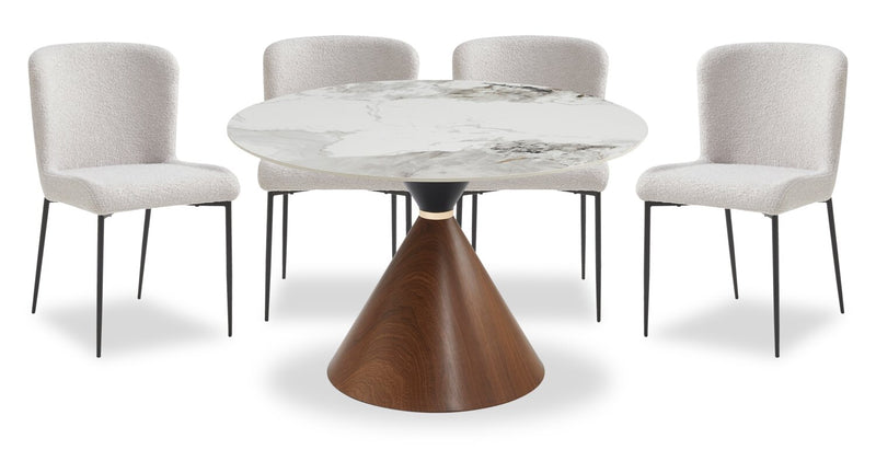 Alwin 5pc Dining Set with Table & 4 Chairs, Sintered Stone Top, Metal, 47.25\"W Round - Brown/Grey