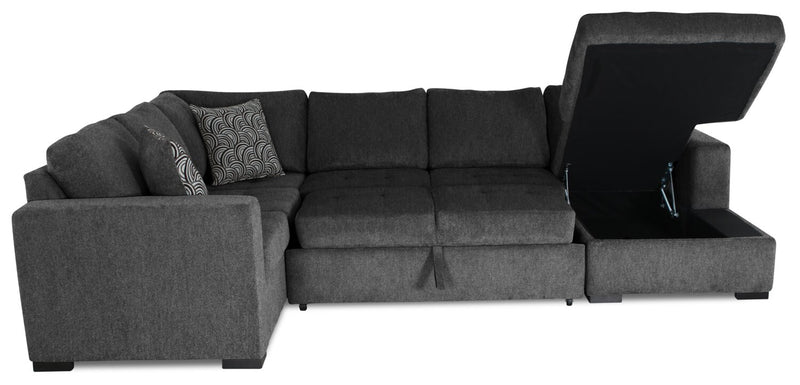 Made in Canada Legend 4-Piece Right-Facing Chenille Fabric Sleeper Sectional with Storage Chaise - Pepper Grey