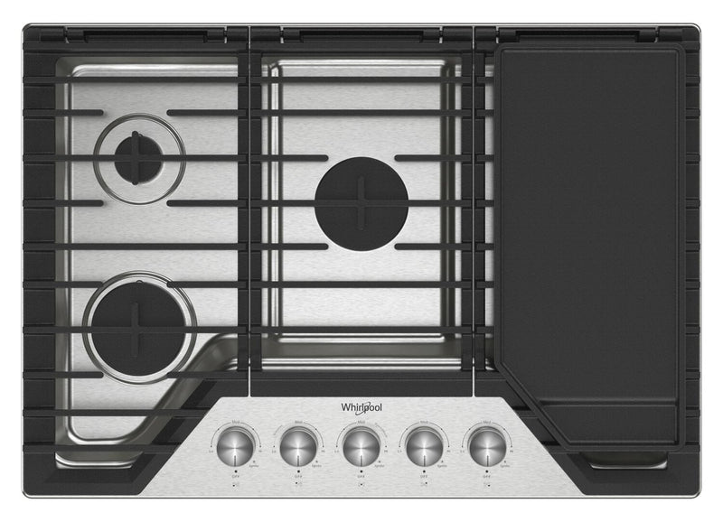 Whirlpool 30\" Gas Cooktop with 2-in-1 Hinged Grate to Griddle - WCGK7530PS
