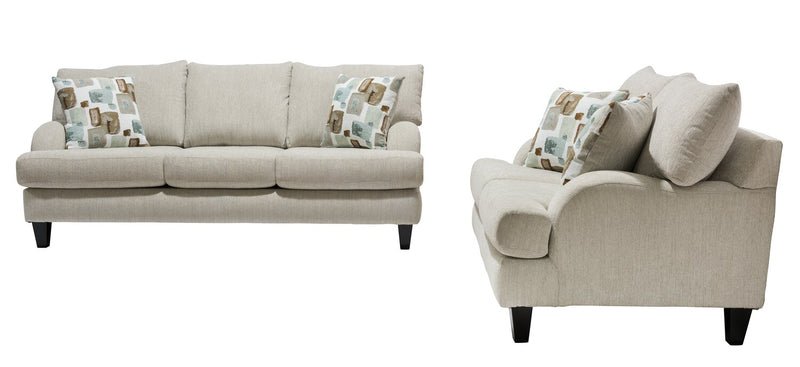 Made in Canada Nofia 58\" Chenille Fabric Loveseat with Two Accent Pillows and Wood Legs - Linen Beige