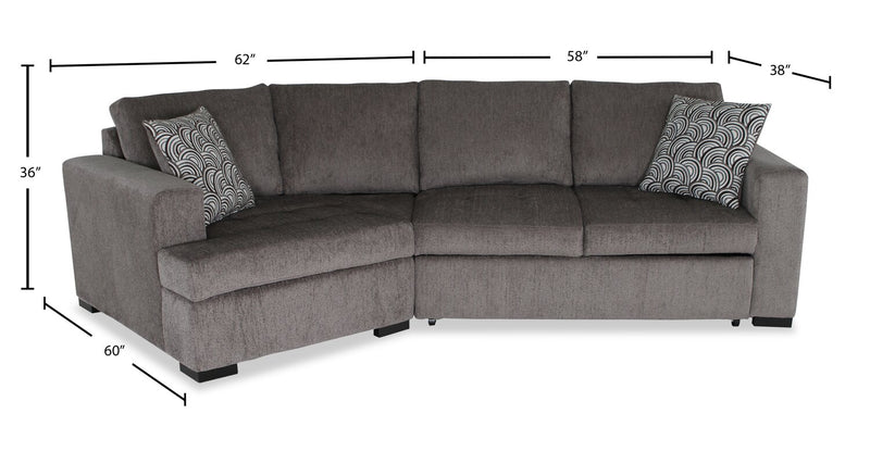 Made in Canada Legend 2-Piece Left-Facing Chenille Fabric Cuddler Sleeper Sectional - Pewter Brown