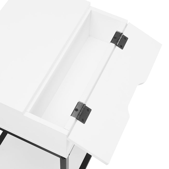 Akio Bedside 1-Drawer Nightstand with Lift-top Storage, 18\"W x 25.75\"H - White/Black