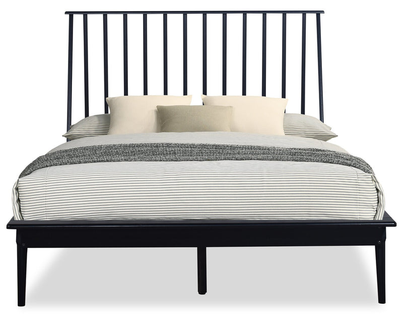 Milan 5pc Bedroom Set with Bed, Dresser & Mirror, Mid-Century Modern, Black - Full Size