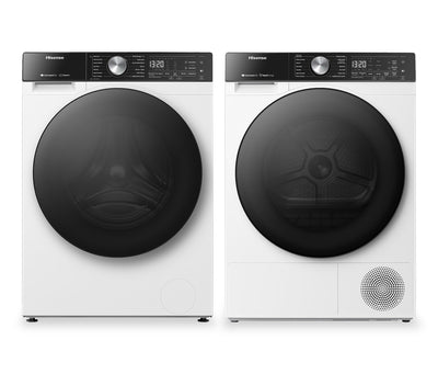 Hisense 3.1 Cu. Ft. Front Load Washer and 4.5 Cu. Ft. Dryer with Ventless Heat Pump Technology - White  | Laveuse à chargement frontal de 3,1 pi3 et sécheuse de 4,5 pi3 avec technologie de pompe à chaleur sans conduit de Hisense - blanches