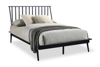 Milan Platform Bed with Headboard & Frame,  Mid-Century Modern, Black - Full Size 
