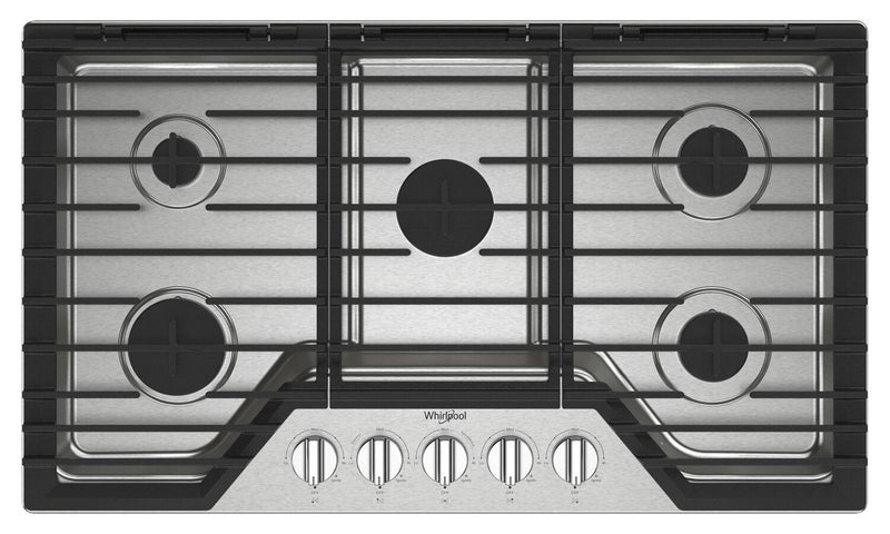 Whirlpool 36\" Gas Cooktop with Fifth Burner and EZ-2-Lift™ Hinged Cast-Iron Grates - WCGK5036PS