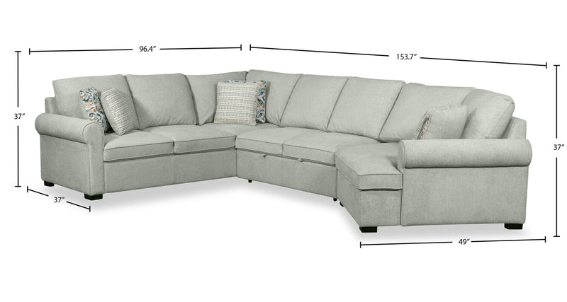 Scott Living Haven 3-Piece Right-Facing Chenille Fabric Cuddler Sleeper Sectional - Seafoam Blue