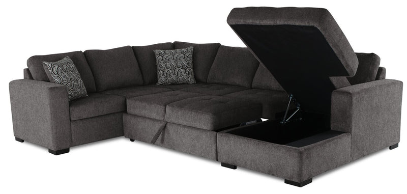 Made in Canada Legend 4-Piece Right-Facing Chenille Fabric Sleeper Sectional with Storage Chaise - Pewter Brown