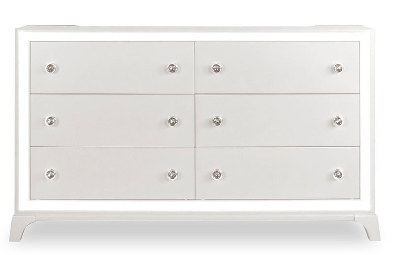Halo Bedroom 6-Drawer Dresser with LED Light, 58\"W x 35\"H, Glam - White