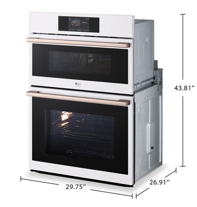 LG Studio 30\" 6.4 Cu. Ft. Electric Combination Wall Oven with True Convection - Essence White - WCES6428N