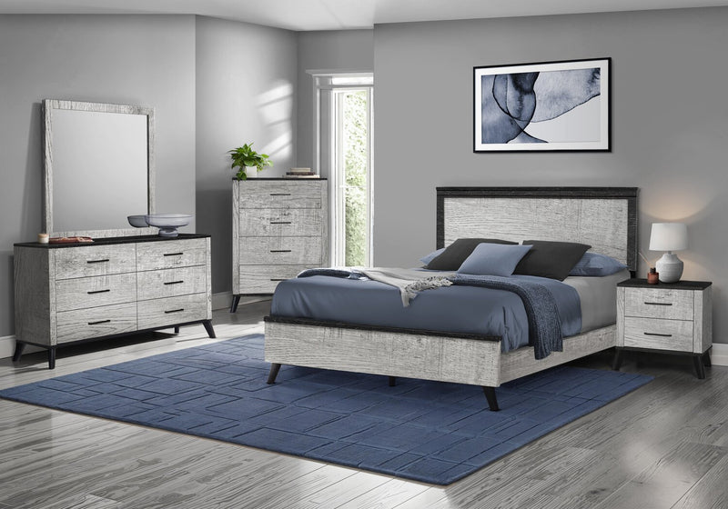 Blake 5pc Bedroom Set with Bed, Dresser & Mirror, Grey & Black - Queen Size