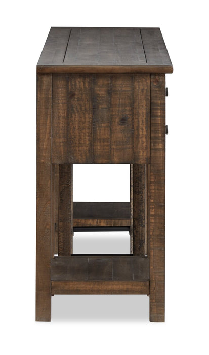 Edwin 64” Country Pine Sofa Table with Storage and Stool - Homestead Brown