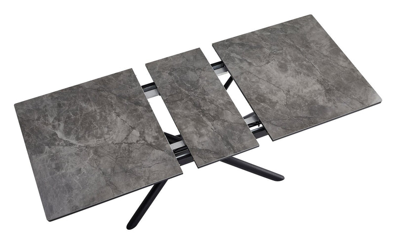 Tavo Dining Table with 63-79\"W Extension, Metal, Pedestal Base - Grey & Black
