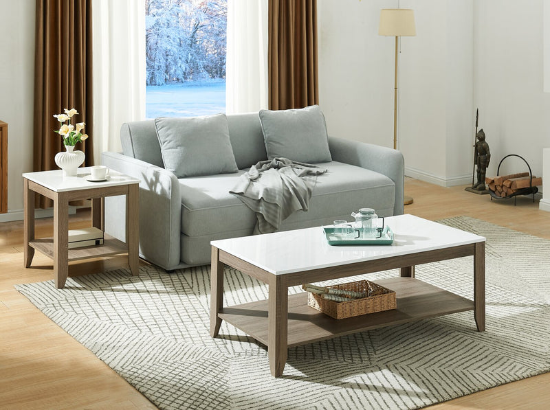 Carlton 47.5” Modern 2-Pack Coffee + End Table with Shelf - Taupe