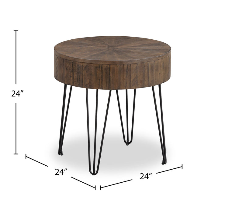 Kort & Co. Sol 24” Rustic Round Solid Pine Wood End Table - Brown
