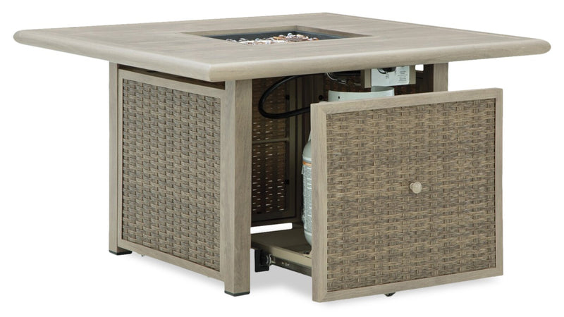 Muskoka Outdoor Patio Fire Pit Table - 50,000 BTU, Resin Wicker, Metal - Beige