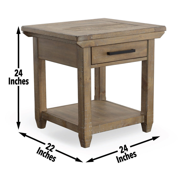 Cedar 24\" Rustic End Table with Storage Drawer – Natural Pine