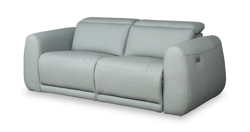 Gianna 76\" Genuine Leather Power Reclining Sofa with Power Headrests and USB Ports - Spa Blue