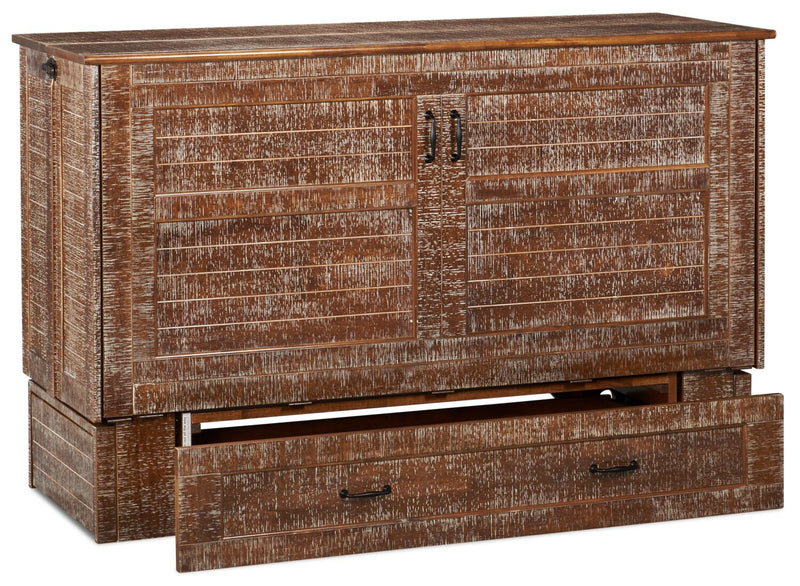 Parker Cabinet Bed with Memory Foam Mattress,  Weathered Brown - Queen Size