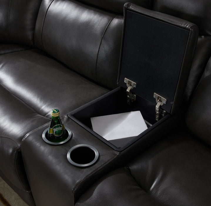 Sorrento 6-Piece Genuine Leather Power Reclining Sectional with Storage Console and USB Port - Charcoal Grey