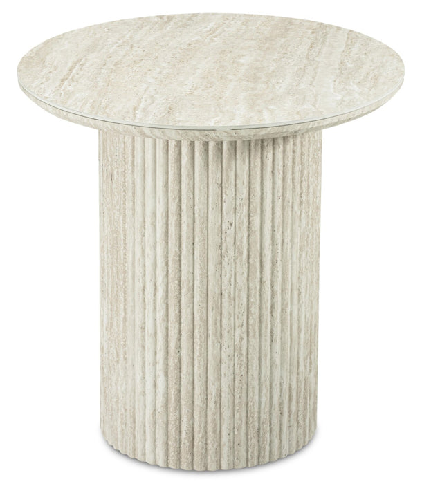 Sullivan 23.6\" Round End Table with Sintered Stone Top - Beige Travertine